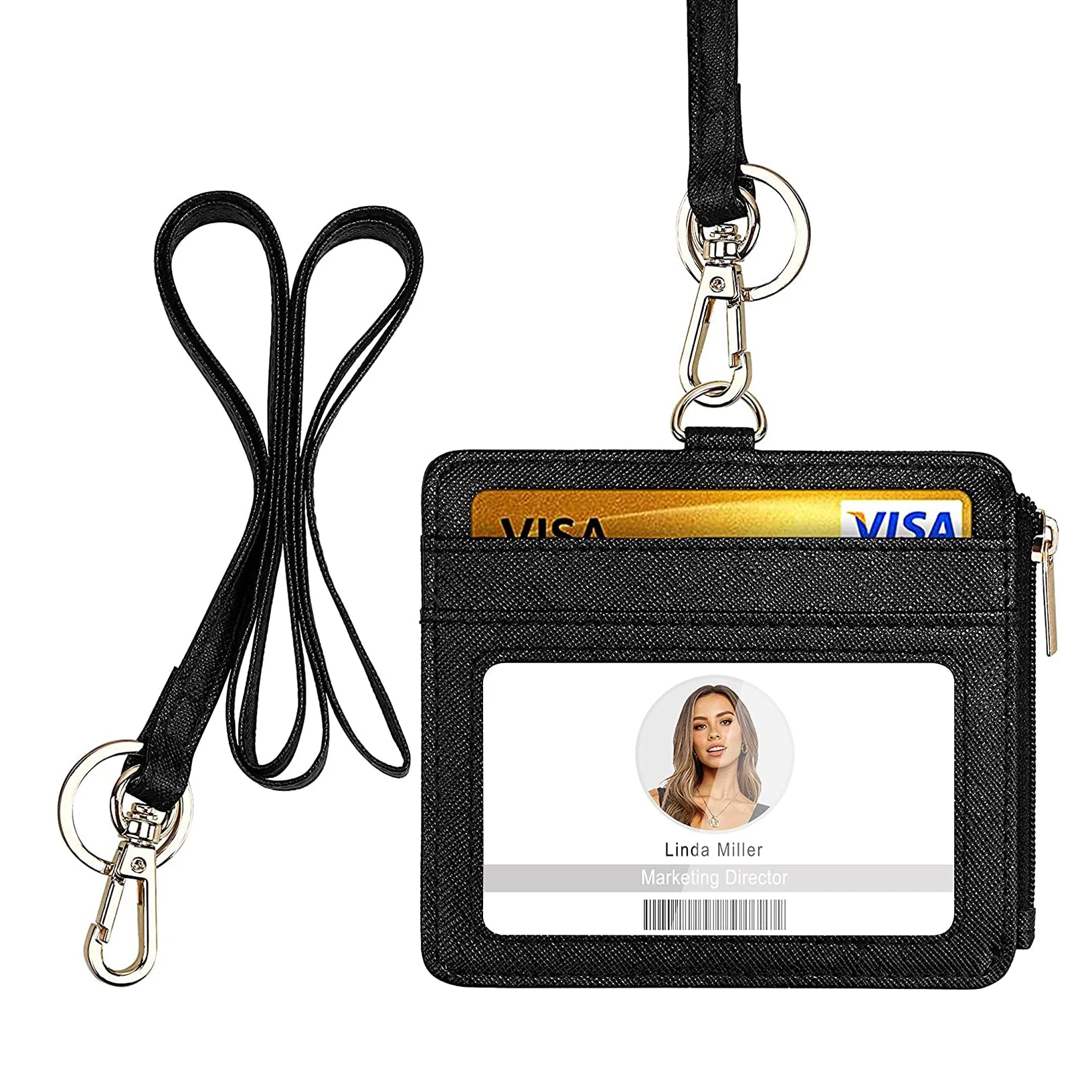 Wholesale Custom Logo Genuine Leather Credit Card Holder Office School ID Card Badge Holder with Lanyard