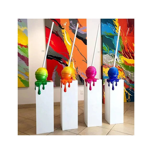 Wholesale Customized China Factory Promotion Modern Art Mold Fiberglass Gradient Color Pop Art Melting Lollipop Statue Sculpture