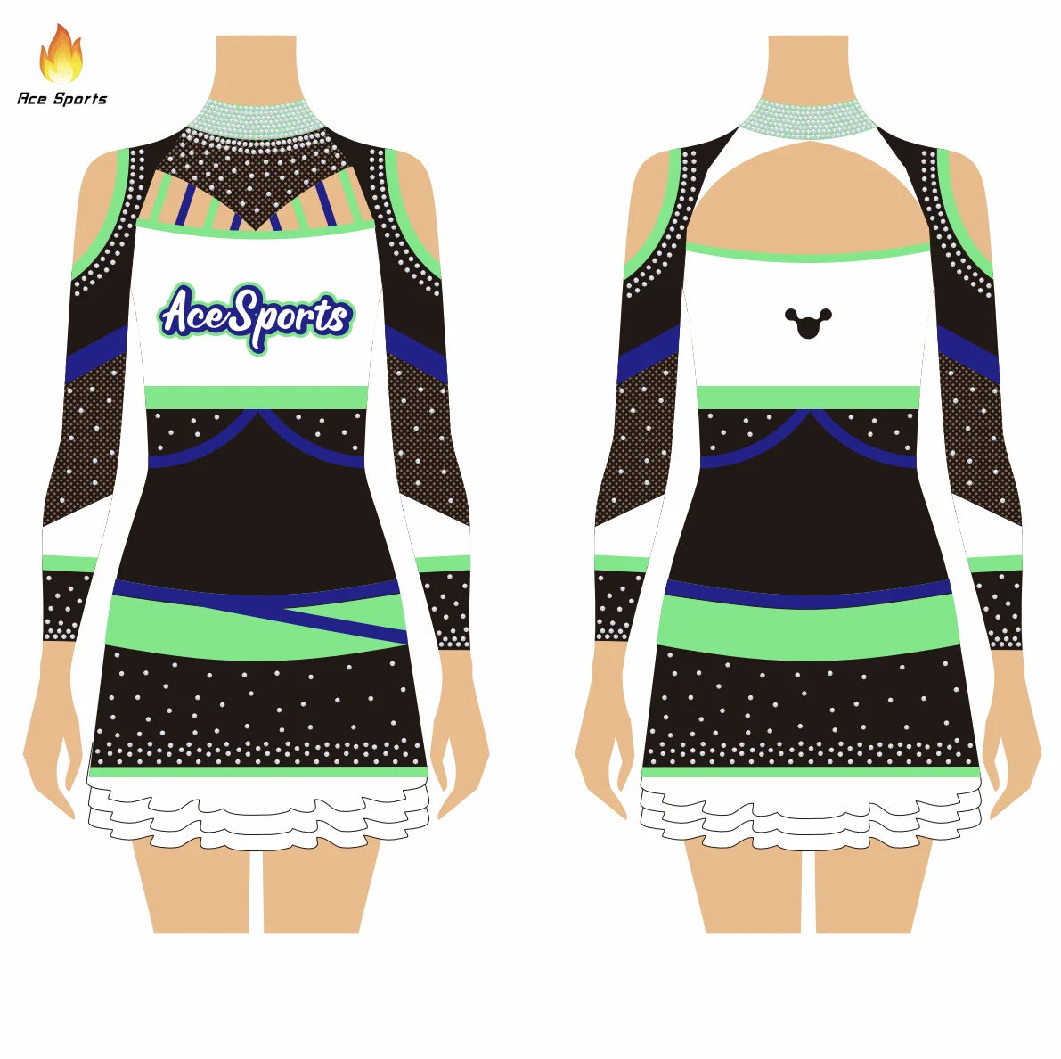 Girls Wholesale Spandex Green and White Cheerleading Uniforms Wholesales Sublimation Cheerleader  Uniform