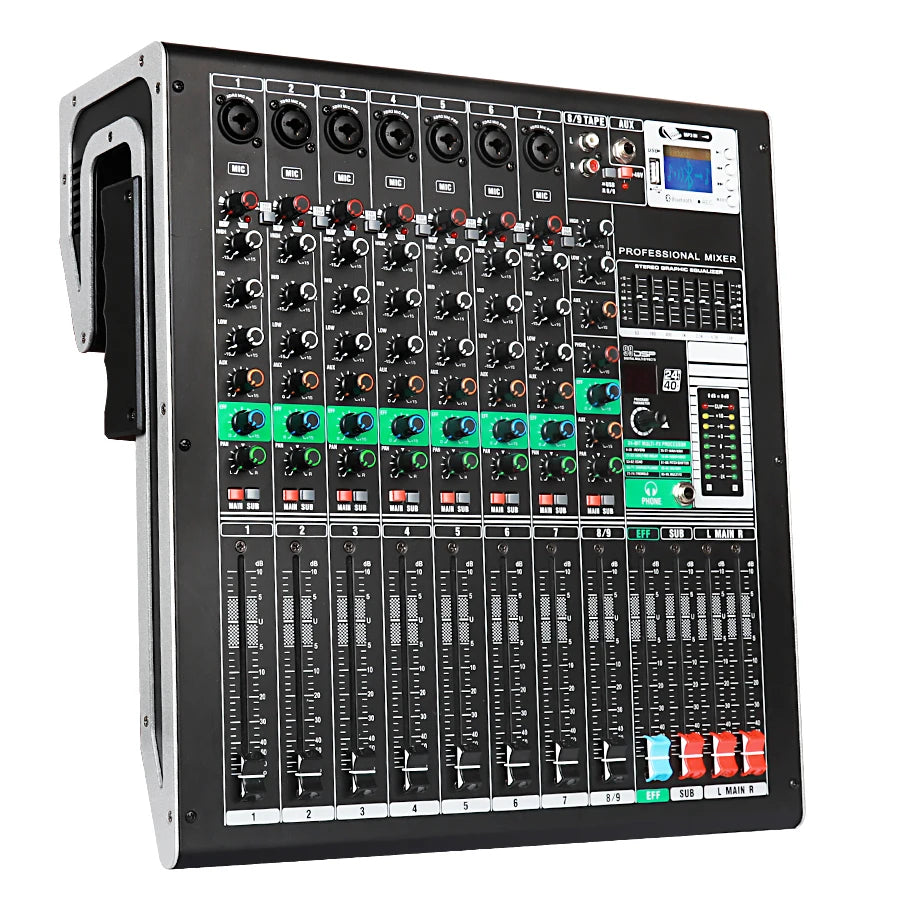 Depusheng GM9 Professional Buit-in  99 DSP Effects High Power Amplifier 7-band EQ  9 Channel DJ Audio Mixer Amplifier