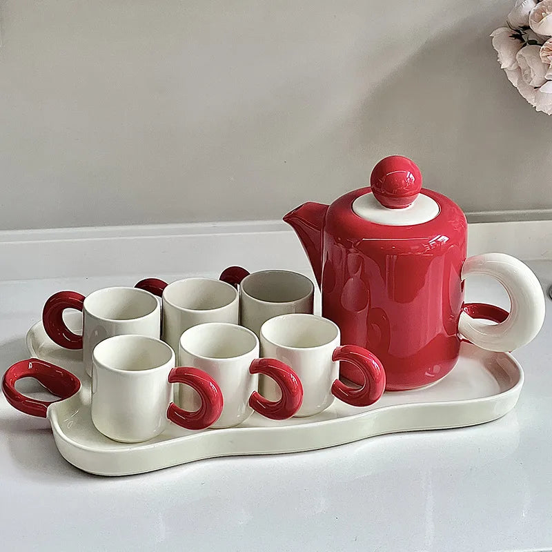 Ceramic Teapot Teacup with Tray High Value Cold Water Kettle Water Utensils Set High Temperature Resistant Water Storage Kettle