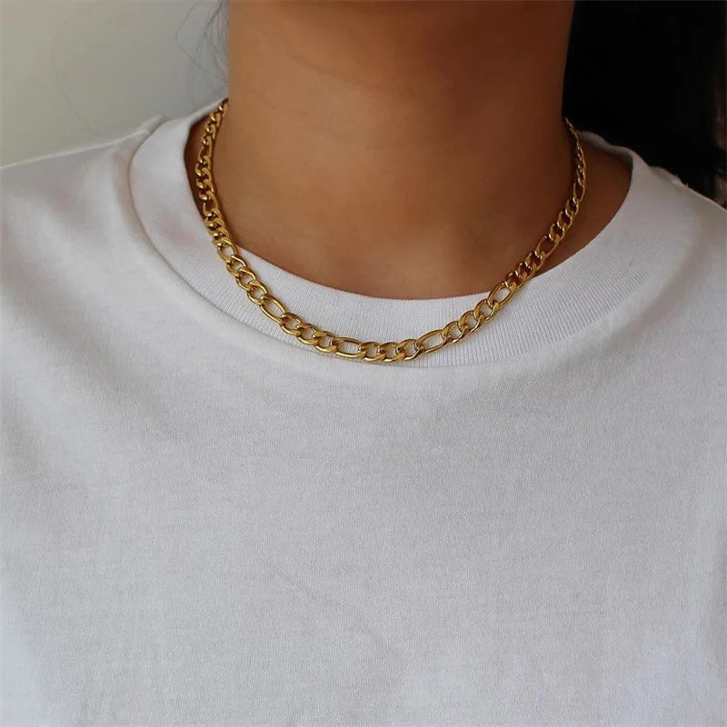 Minimalist Figaro Necklace Jewelry Gold Plated Stainless Steel Figaro Chain Necklace
