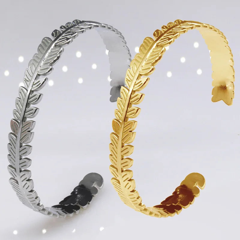 Fashion New Personality Leaf C-Shaped Adjustable Stainless Steel Wholesale Men Women Bracelets