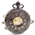 Antique Hollow Manual Bronze Hand Winding Mechanical Retro Roman Pocket Watch