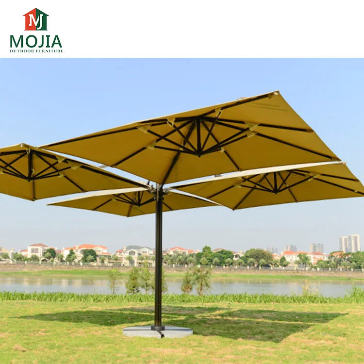 Modern 2.5m Large Anti-UV Parasol Outdoor Garden Sunshade for Restaurant Four Heads Center Pole Umbrella for Outdoor Furniture
