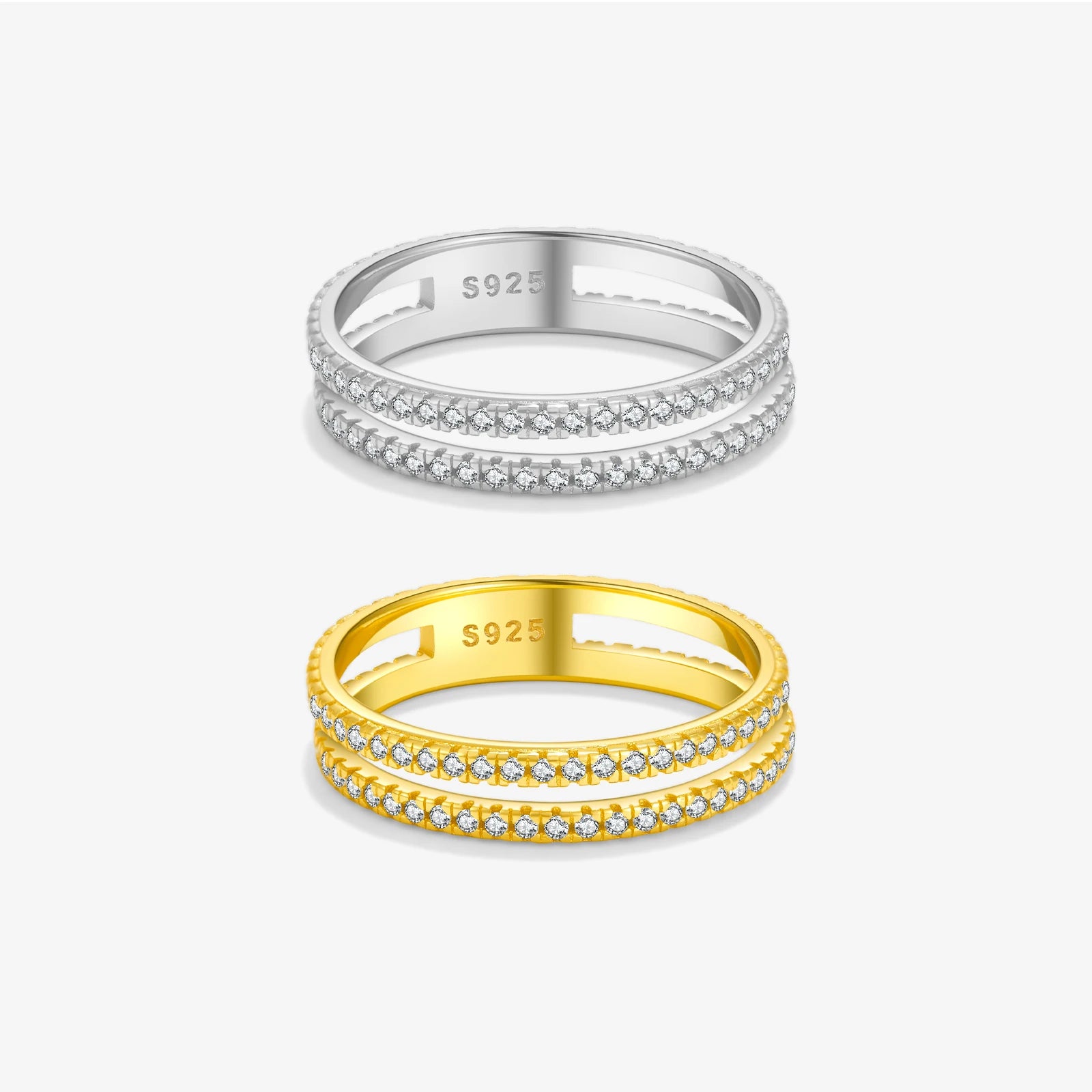 FUAMAY Wholesale Pure Silver Rings Double Dual Band Engagement Ring Anillos Chapados En Oro De 18k Para Mujer