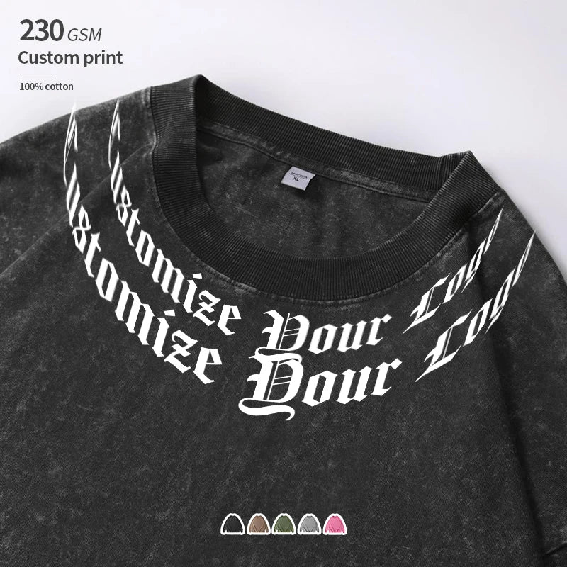OEM Custom Print 230 GSM 100% Cotton Sweatshirt Acid Washed Batik Vintage Streetwear Oversized US Size XL Crew Neck Long Sleeve