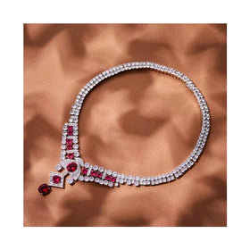 Luxury Dinner Dress Jewelry Red Ruby Zircon Necklace High-end Wedding Bride Wedding Necklace Jewelry