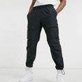 Wholesale Men Black Drawstring Waist Nylon Tracksuit Custom Men Jogger Cargo Baggy Pants Nylon Pants