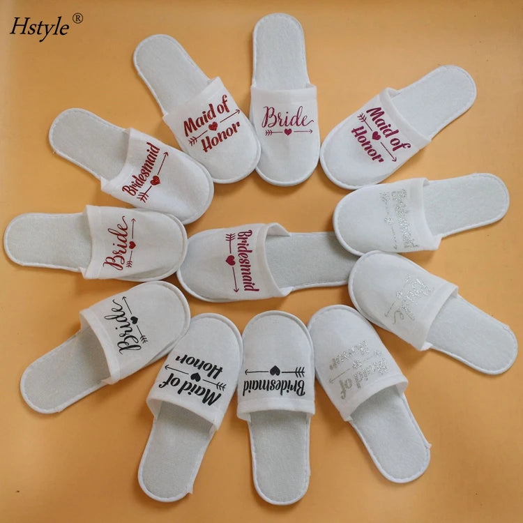 Bridal Shower Party Supplies Wedding Pajamas Party Slippers Disposable Wedding Party Shoes Colorful Bronzing Letter Shoes HS472