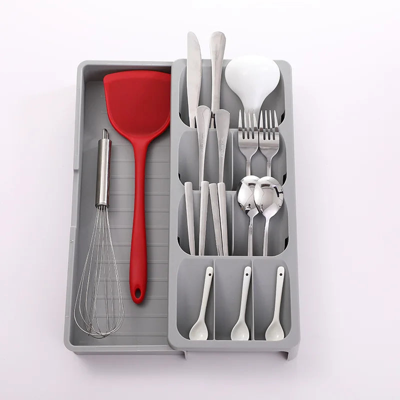 Compartments Drawer Tableware Storage Box Tray Soft-Grip Lining and Non-Slip Rubber Feet Kitchen Drawer Organizer