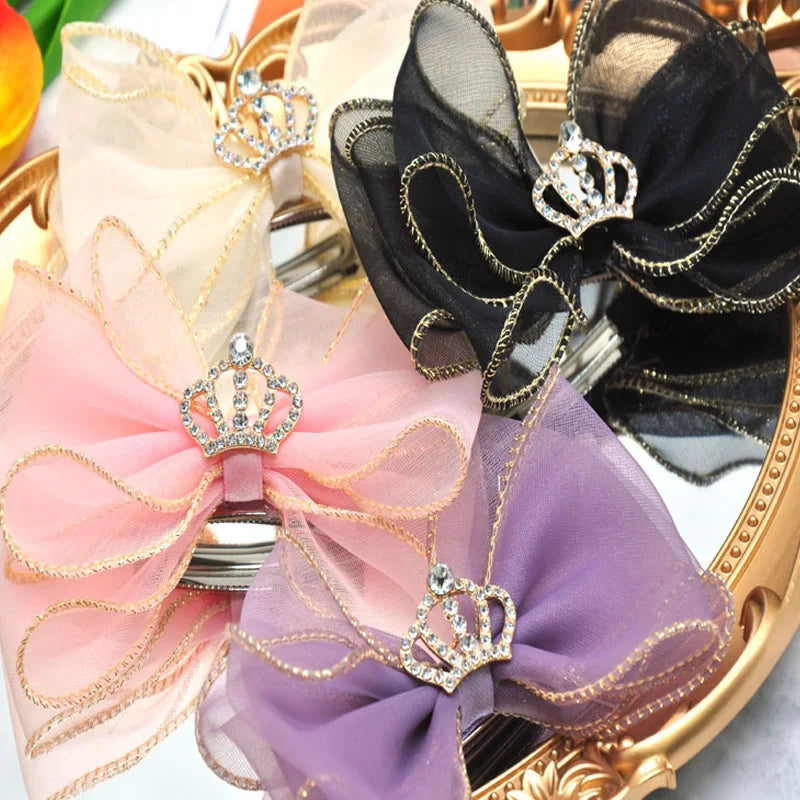 Korean Princess Crown Hair Accessories Butterfly Hair Clips Gauze Bow Hair Clip for Girl