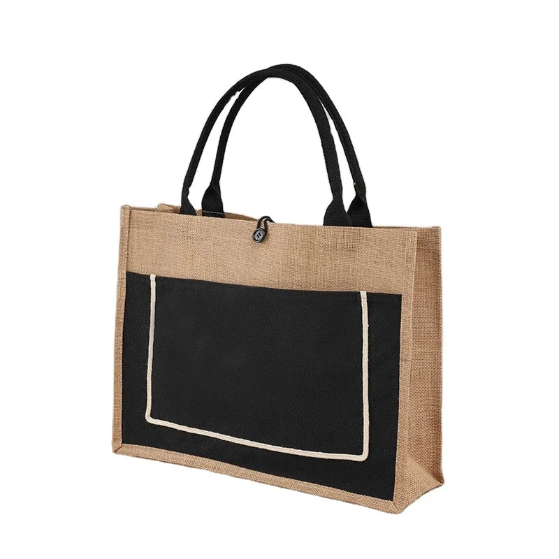 Custom Logo Printed Eco-Friendly Foldable Linen Jute Tote Bag Reusable Shopping Bag with Burlap Coating