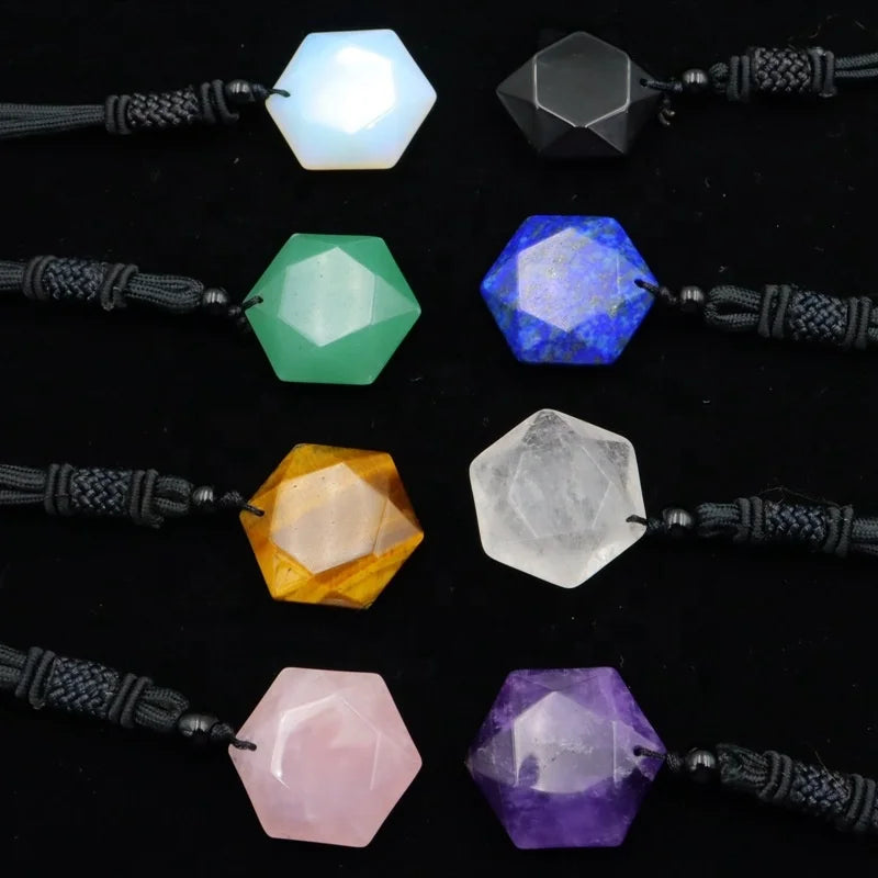 Natural Stone Rose Quartz Amethyst Crystal Hexagram Healing Energy Stone Six Awn Star Pendant Necklace Natural Stone Jewelry