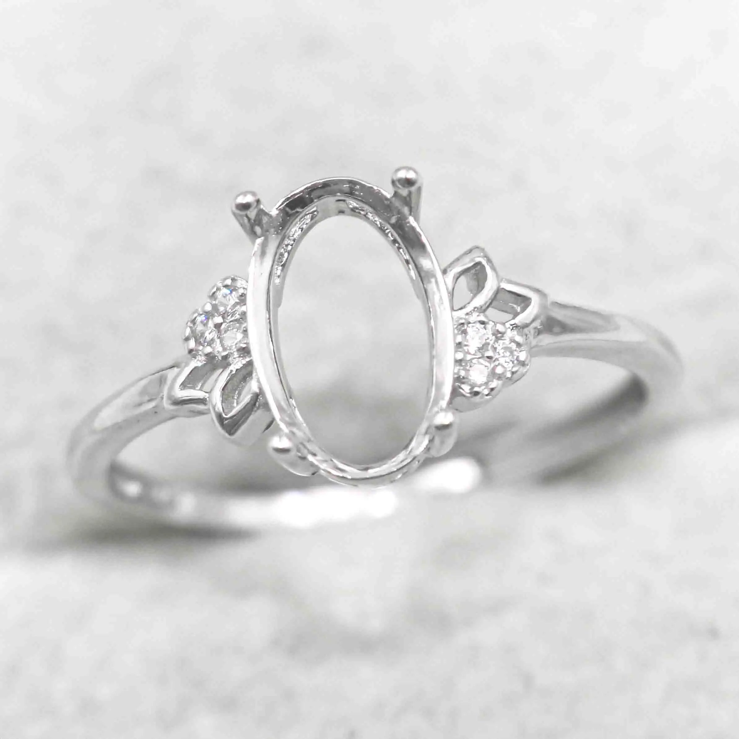 Sterling Silver 6*10mm Semi Mount Ring Empty Frame Blank Support Setting S925 Base Holder Without Center Stone for DIY Inlay