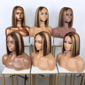 4x4 Human Hair Wigs Short Bob Orange Color Straight Wave Pre Plucked Hairline Remy Hair Brazilian 10 Inches Glueless Lace Front