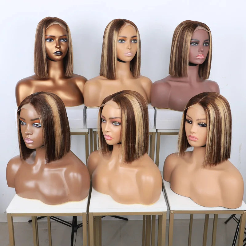 4x4 Human Hair Wigs Short Bob Orange Color Straight Wave Pre Plucked Hairline Remy Hair Brazilian 10 Inches Glueless Lace Front