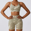 Camo Seamless Yoga Wear Shorts Set Quick Dry High Waist Running Fitness Tight Exercise Set