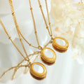 French Elegant 18k Gold Plated Cowrie Geometric Necklaces Fancy White Shell Oval Shaped Stainless Steel Vintage Necklace