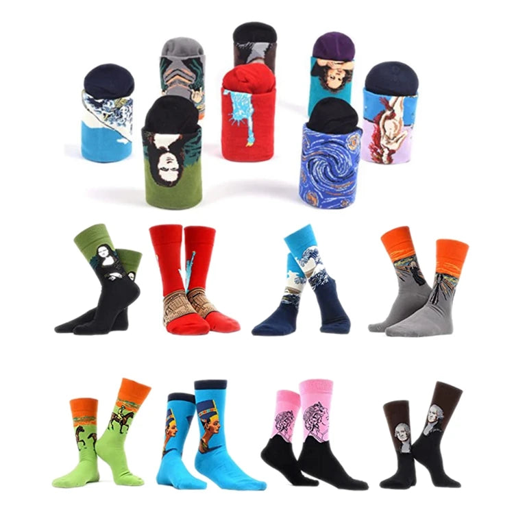 Funny Socks Starry Night Winter Retro Personality Art Van Gogh Mona Lisa Famous Painting Men Oil Hot Sale Colorful Socks
