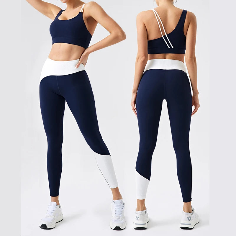 Wholesale Price New Trends Summer Breathable Quick Dry Elastic Waist Women Eco-Friendly 2 Piece Seamless Color Blocking Yoga Set