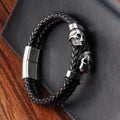 Stylish Personality Jewelry Vintage Viking Skull Stainless Steel Magnetic Clasp Men Multilayer Genuine Leather Bracelets