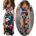 Womens Bohemian Two Piece Dress Sets Hawaiian Tropical Print Date Night Outfits Boho Crop Top Split Maxi Skirt Long Dress