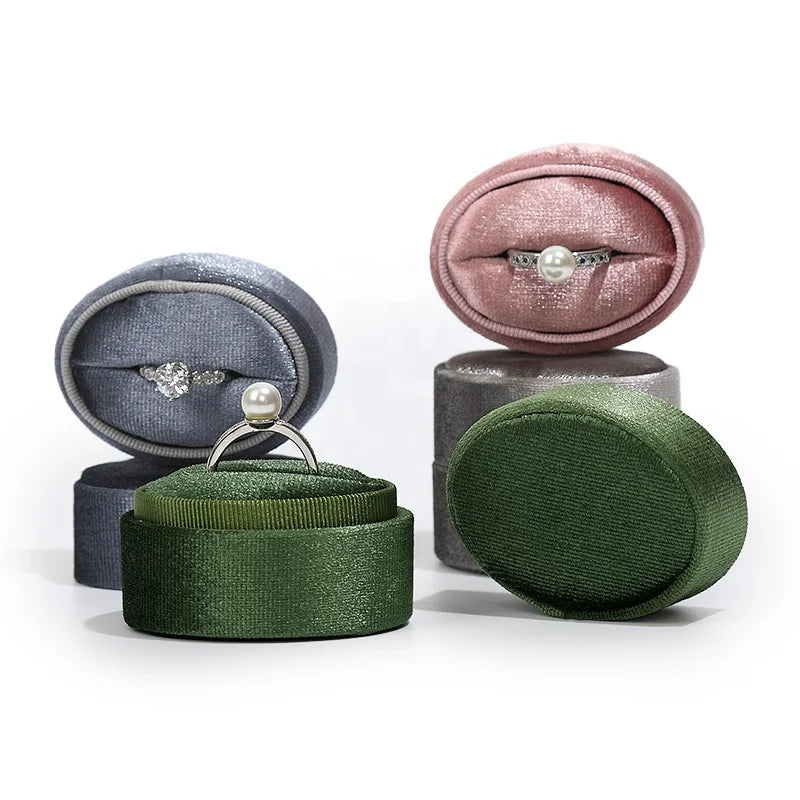 Elliptical Korean Velvet Jewelry Box Mini Compact Single Ring Pair Box High End Jewelry Storage Box