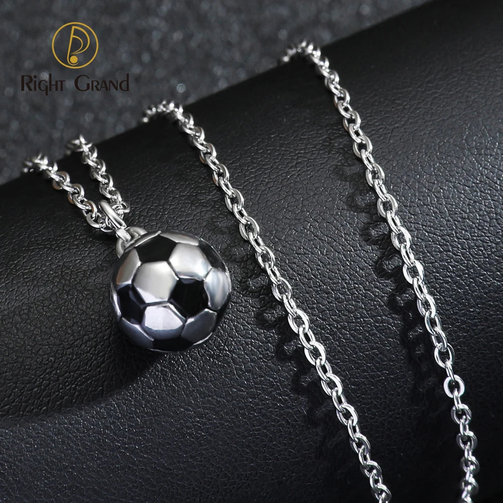 Fashion Jewelry Water Proof Non-tarnish Mens Stainless Steel Sports Stylish Football Pendant Necklace
