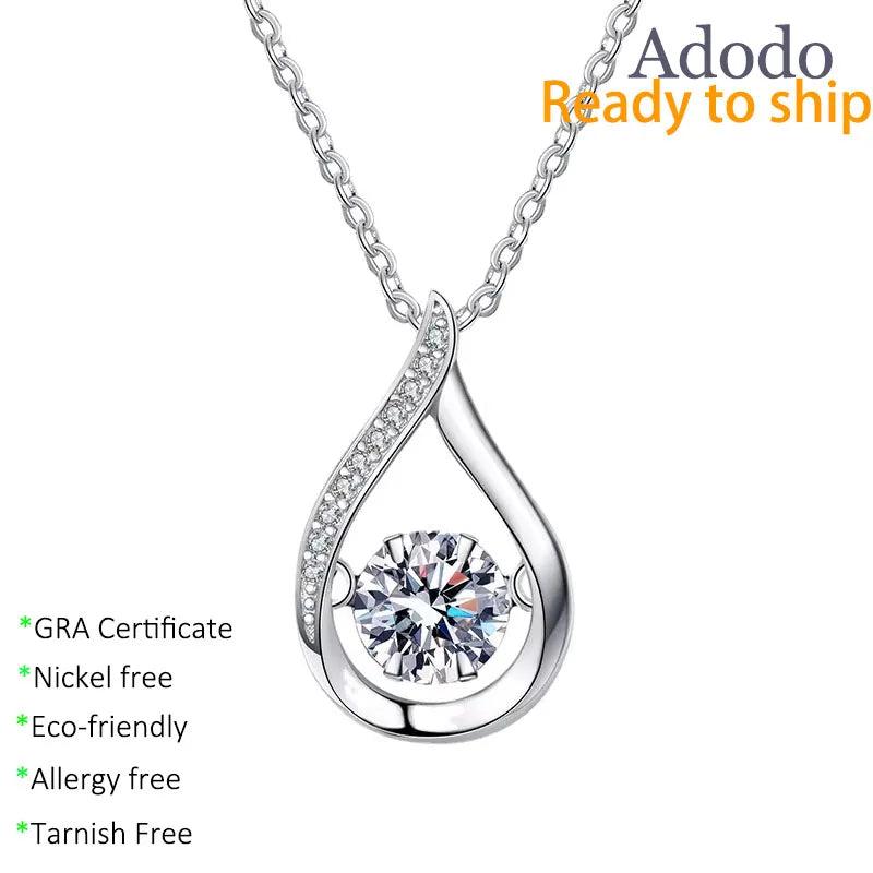 Dainty Elegant S925 Sterling Silver White Gold Plated Water Drop Lady Necklaces Round Cut 1CT VVS GRA Dancing Moissanite Pendant MegaBDM