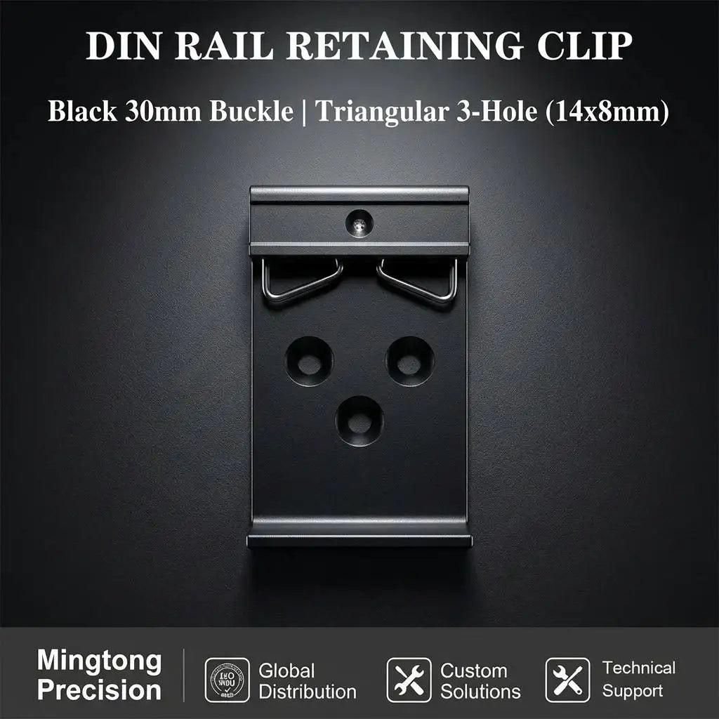 Aluminum Alloy Black 3-Hole Triangular Din Rail Fixing Clip Snap Hook Fastener for 35mm DIN Rail Installation Huaqi Mingtong