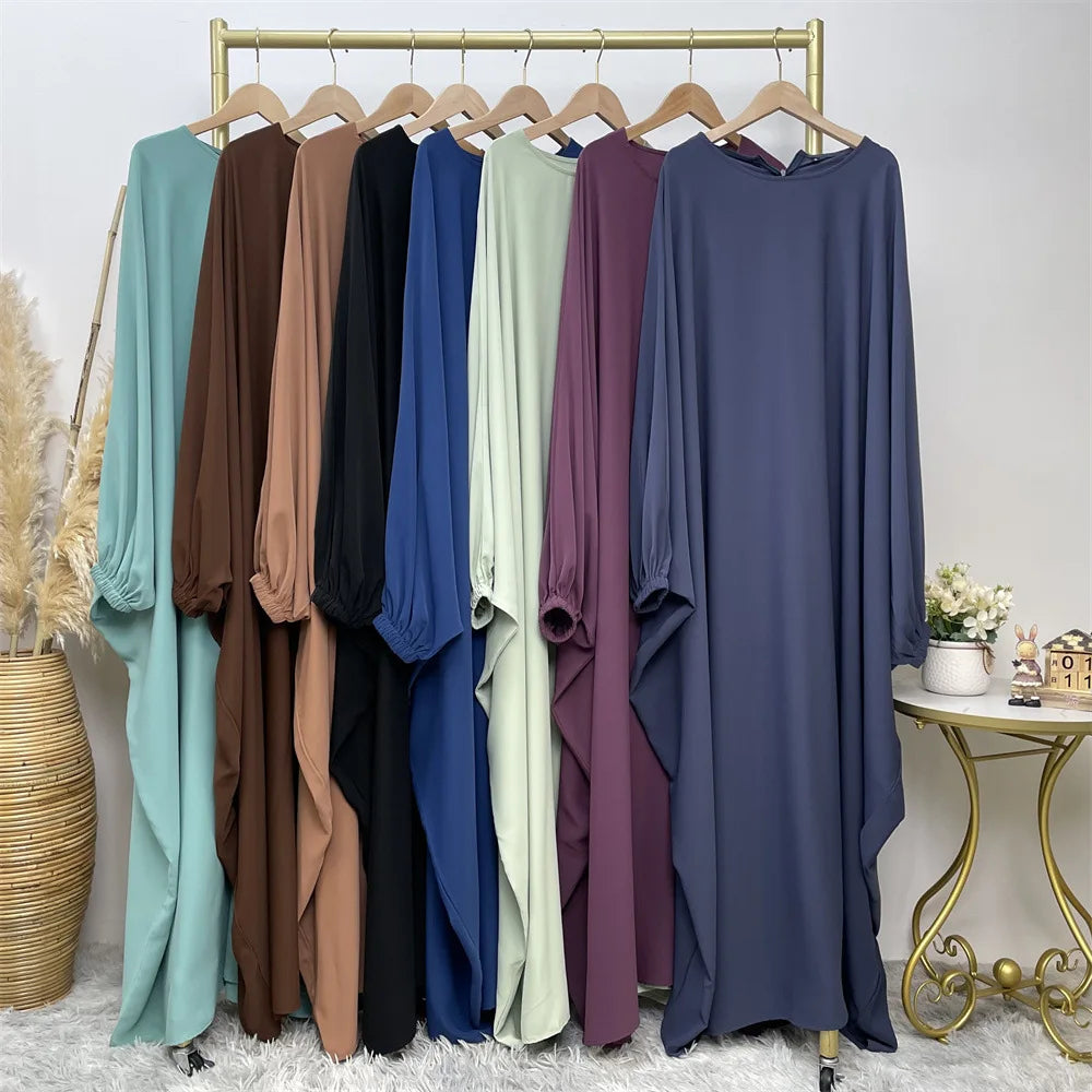 Ramadan Eid One Piece Solid Plain Coverall Women Muslim Dress 2023 Abaya Turkey Wholesale