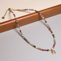 Bohemian Colorful Natural Tourmaline Minimalist Beaded Necklace Choker for Women Men Crystal Energy Stone Beach Necklace