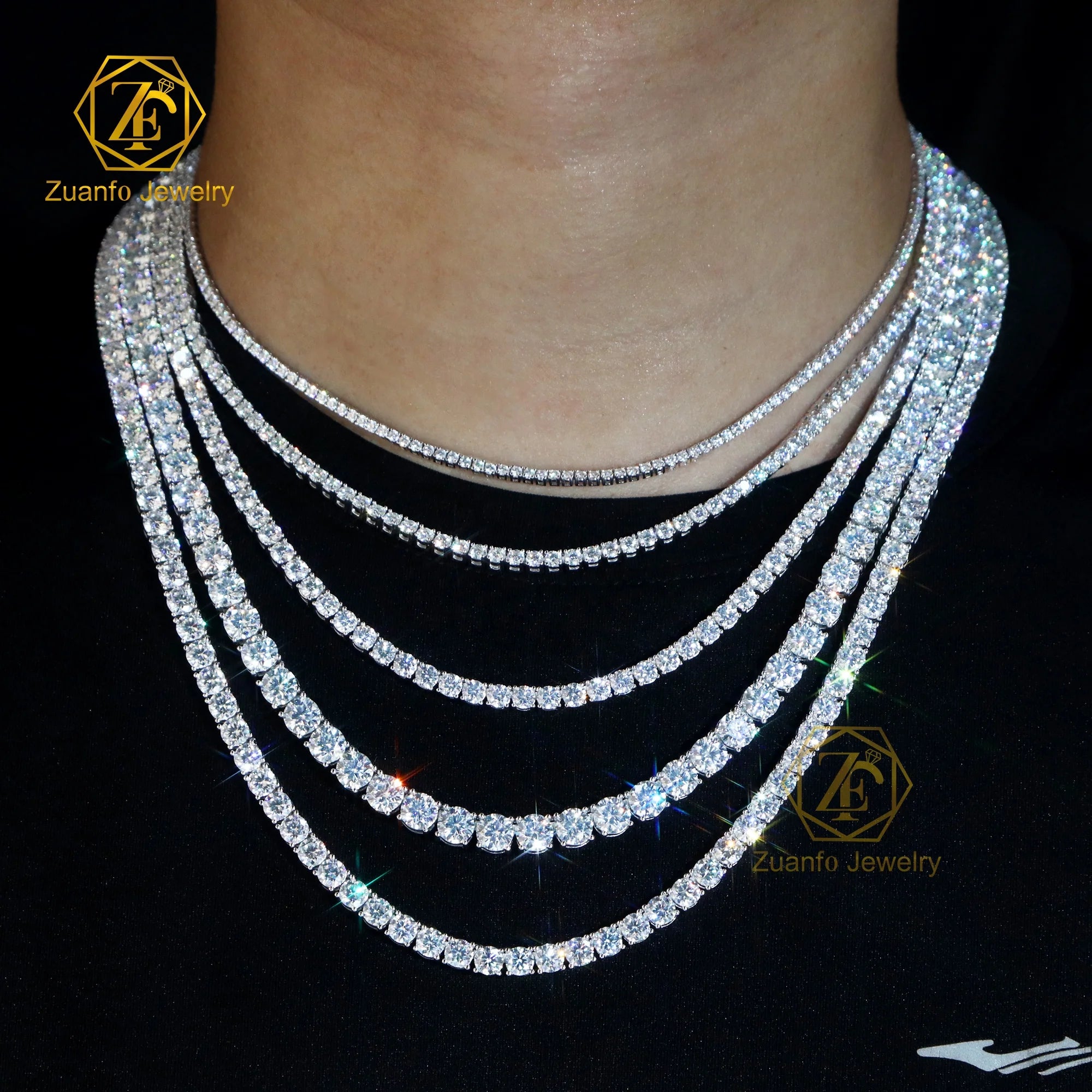 Market Wholesale 2mm 3mm 4mm 5mm 6.5mm Iced Out  VVS Moissanite Fine Jewelry 100% 925 Silver Tennis Chain Necklace With GRA