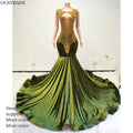 Ocstrade 2024 Woman Tassel Shoulder Crystal Prom Dresses Gold Rhinestone Green Train Elegant Gowns for Women Evening Dresses
