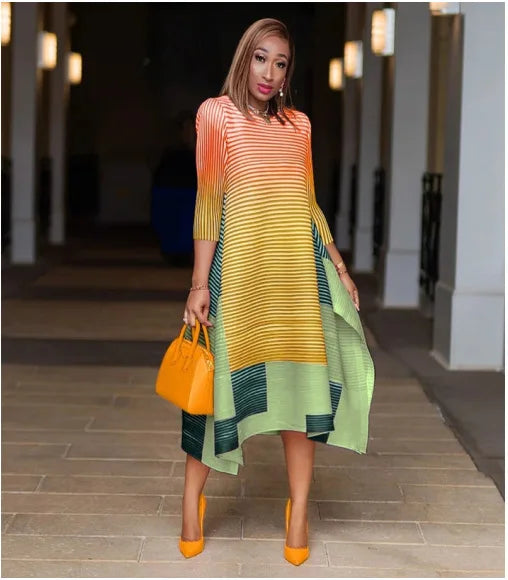 Summer New Arrivals Casual Loose Striped Print Dress Long Dress Women Clothes Clothing