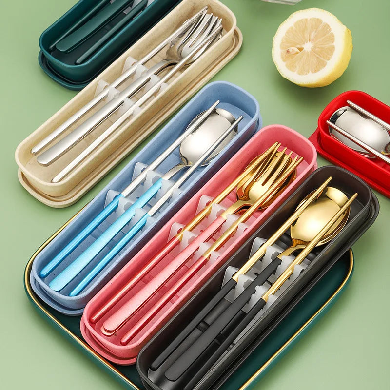 3 In1 Stainless Steel Portable Cutlery Set Spoon Fork Chopstick Spoon Fork Chopstick Set