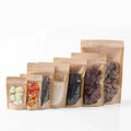 MU 10 Size Clear Window Kraft Paper Bag Round Corner Flat Zip Lock Food Paper Bag Food Grade Packaging Bag Snack Candy