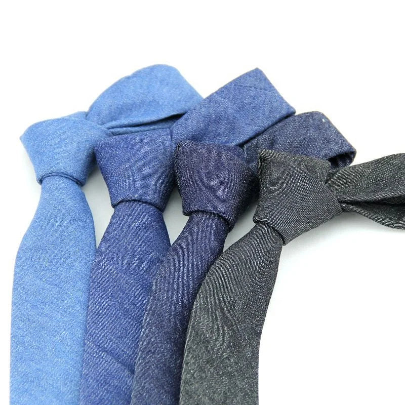 Best Sale Necktie Casual Narrow 6cm Solid Color Denim Necktie Black Plain 100 Cotton Ties for Men