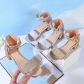 New Fashion Summer Children Outwear Gold Sliver Sweet High Heel Sandals for Girls