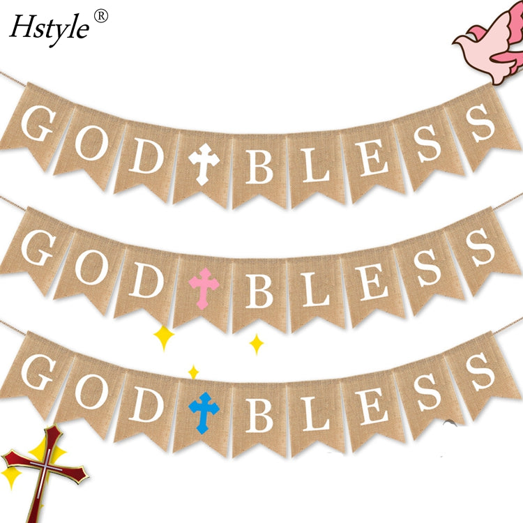 God Bless Banner - First Communion Decoration Baptism Decor God Bless Decoration Photo Props Crosses 1st Communion Party HS596
