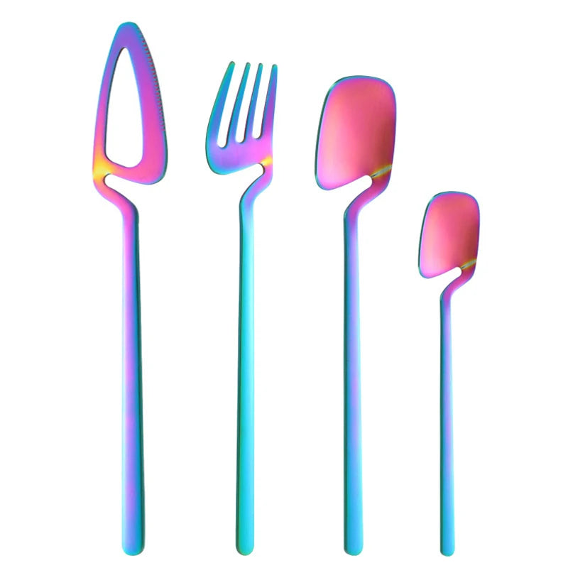 Matte Polish Hanging Cup Flatware Set Stainless Steel Kitchenware Long Handle Shaped Flatware