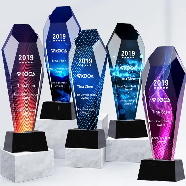 Customizable New Crystal Glass Employee Trophy Excellent Sports-themed Laser Printed Decor Hand-Polished and Carved