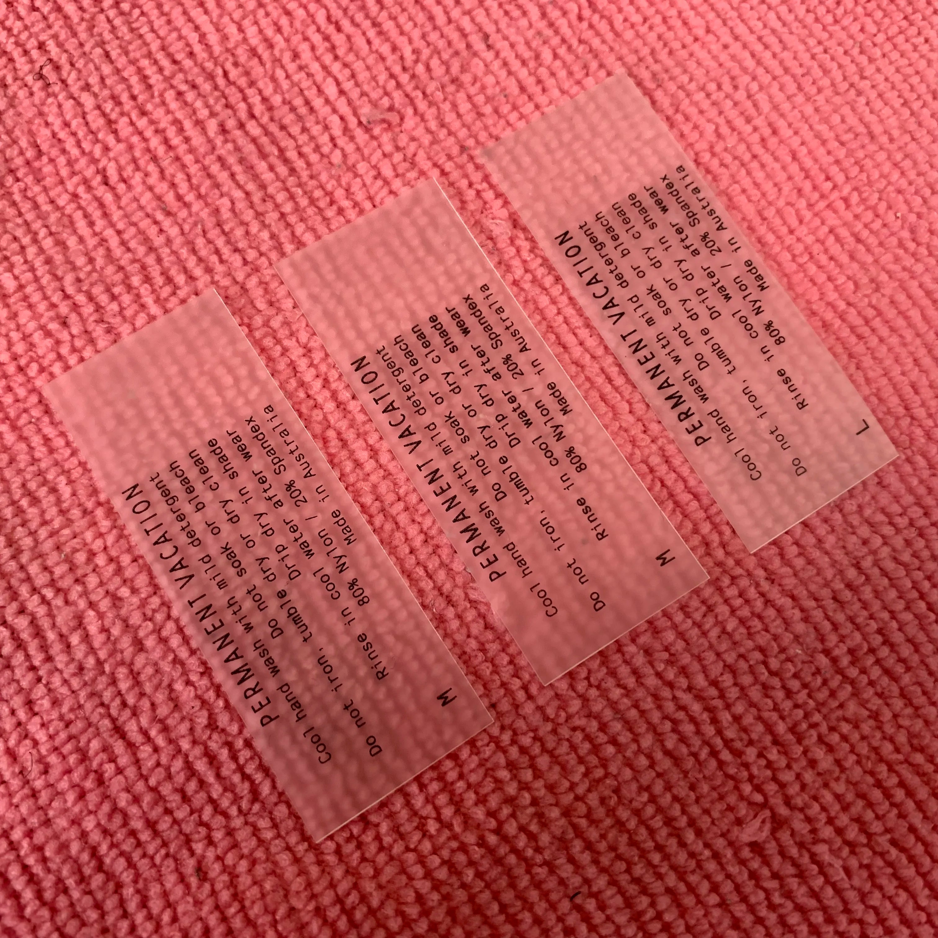 Top Sewing Washing Care Transparent TPU Labelwaterproof Silk Screen Printing clear TPU Plastic Label for Bikini