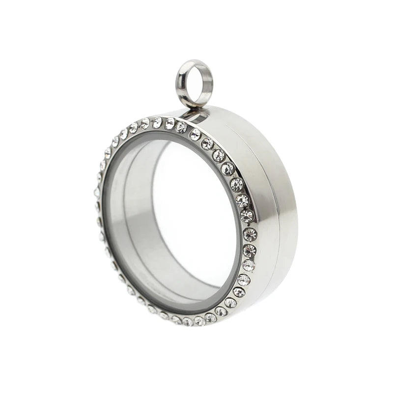 Stainless Steel Thicker Crystal Floating Locket Necklace for Women 30mm Glass Living Memory Pendant Jewelry Photo Medallion GIft