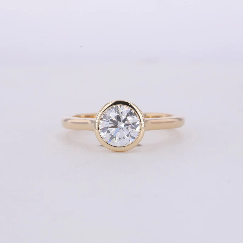 1ct D VVS2 VS1 Round Cut Bezel Setting  Bling Fine Jewelry 14k Gold Lab Grown White Diamond Jewelry Ring