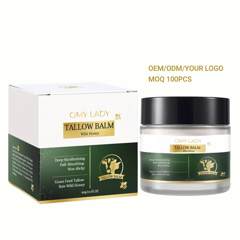 Natural Vegan Whipped Tallow & Honey Balm Anti-Aging Anti-Wrinkle Skin Revitalizer Moisturizing Cream for Face and Body 60g