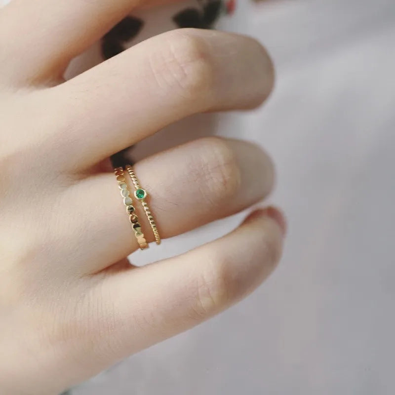 S925 Sterling Silver 14k Gold Plated Ring Emerald Green Zircon Women Rings