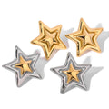 316L Stainless Steel Pentagram Texture Daily Jewelry Mixed Color PVD Gold Plated Double Five Star Stud Earrings for Women
