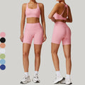 Wholesale Womens High Waist Ribbed Breathable Running Training Workout Gym Fitness 2 Piece Yoga Sets